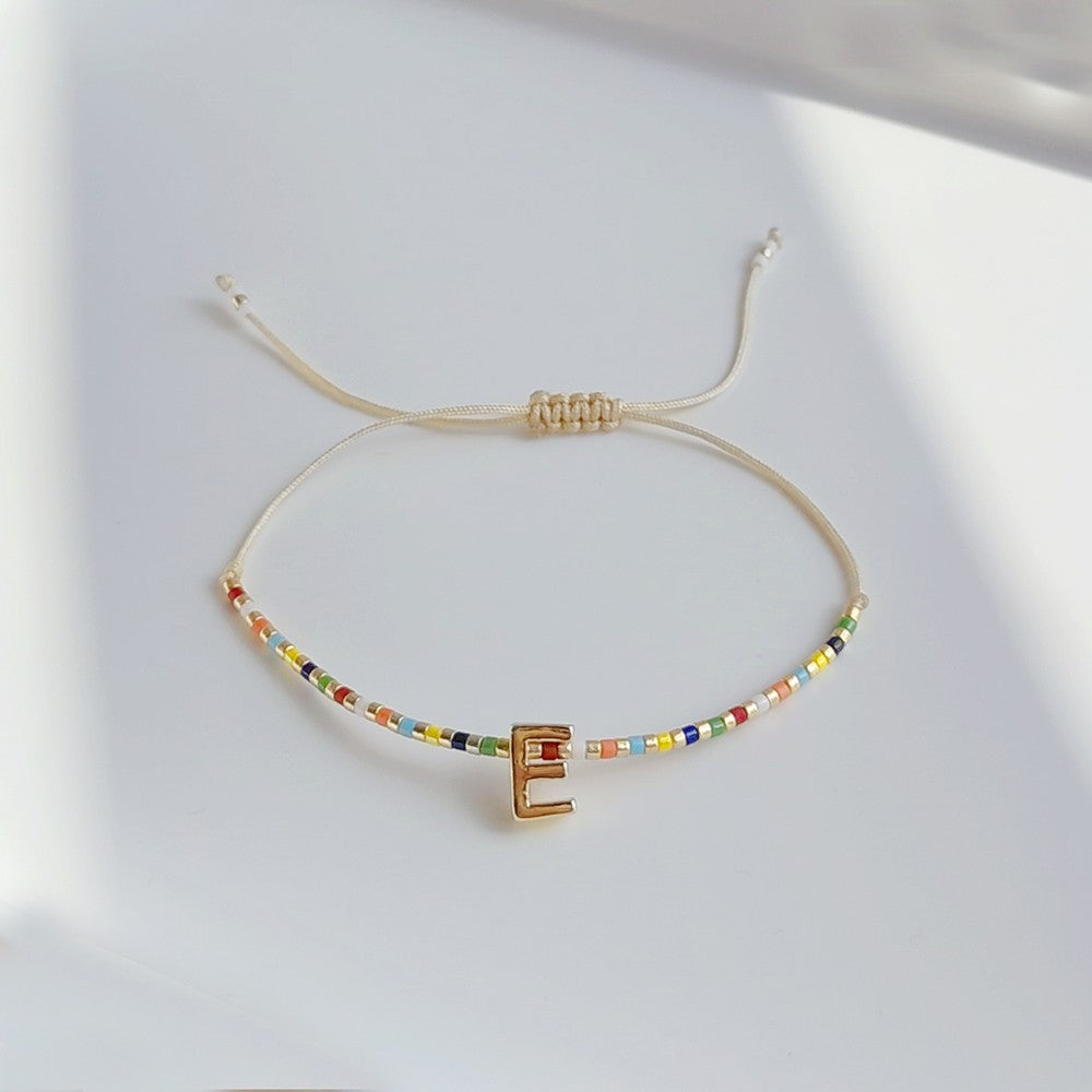 18K Gold Plated Bohemian Miyuki Beaded Adjustable Letter Bracelet for Women