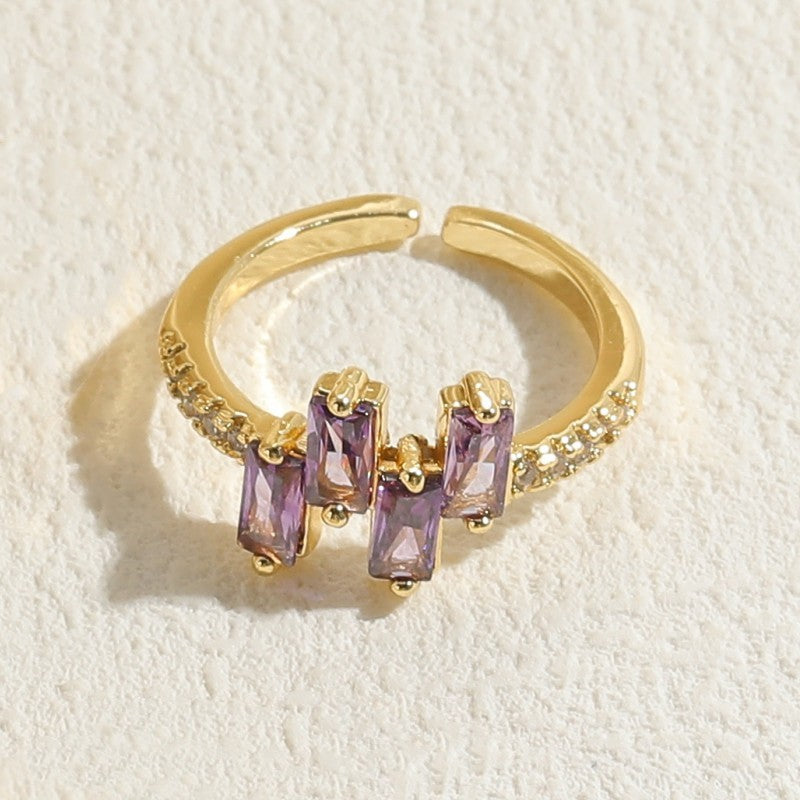 Classic Geometric Zircon Inlay 14K Gold Plated Open Copper Ring