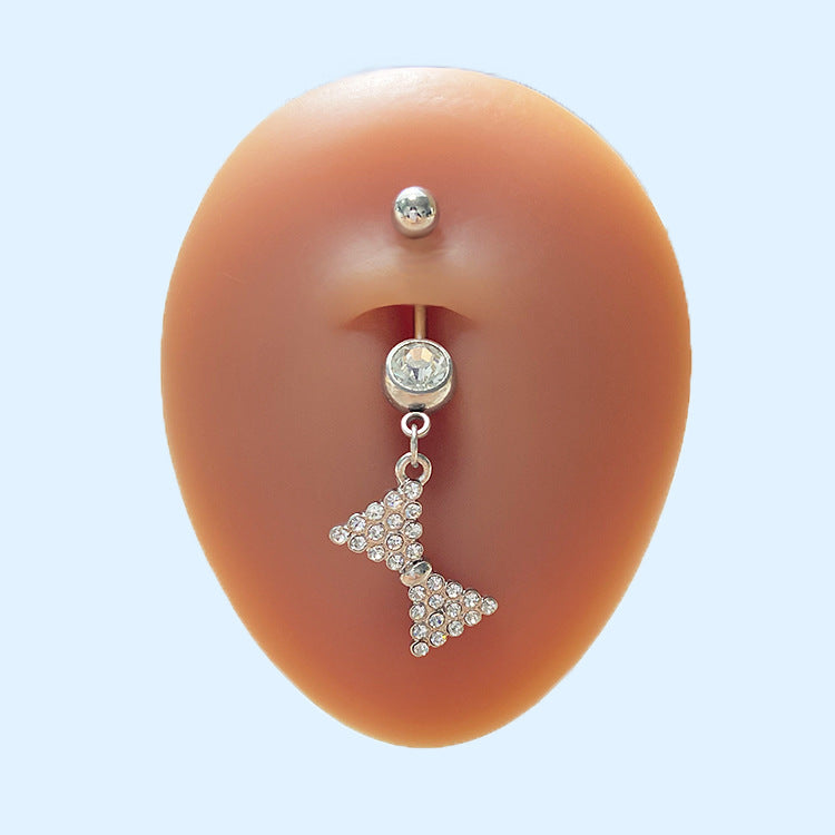 Cute Heart Shape Flower & Butterfly Zircon Belly Ring - Stainless Steel & Gold Plated