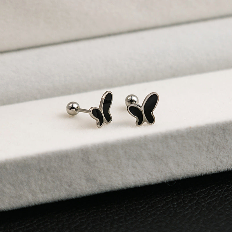 1 Pair Geometric Black Flower Stainless Steel Enamel Cross Heart Stud Earrings