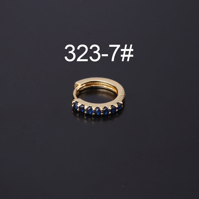 Fashion Geometric Zircon Inlaid Copper Earrings - Colorful Korean Style Pierced Ear Cuff