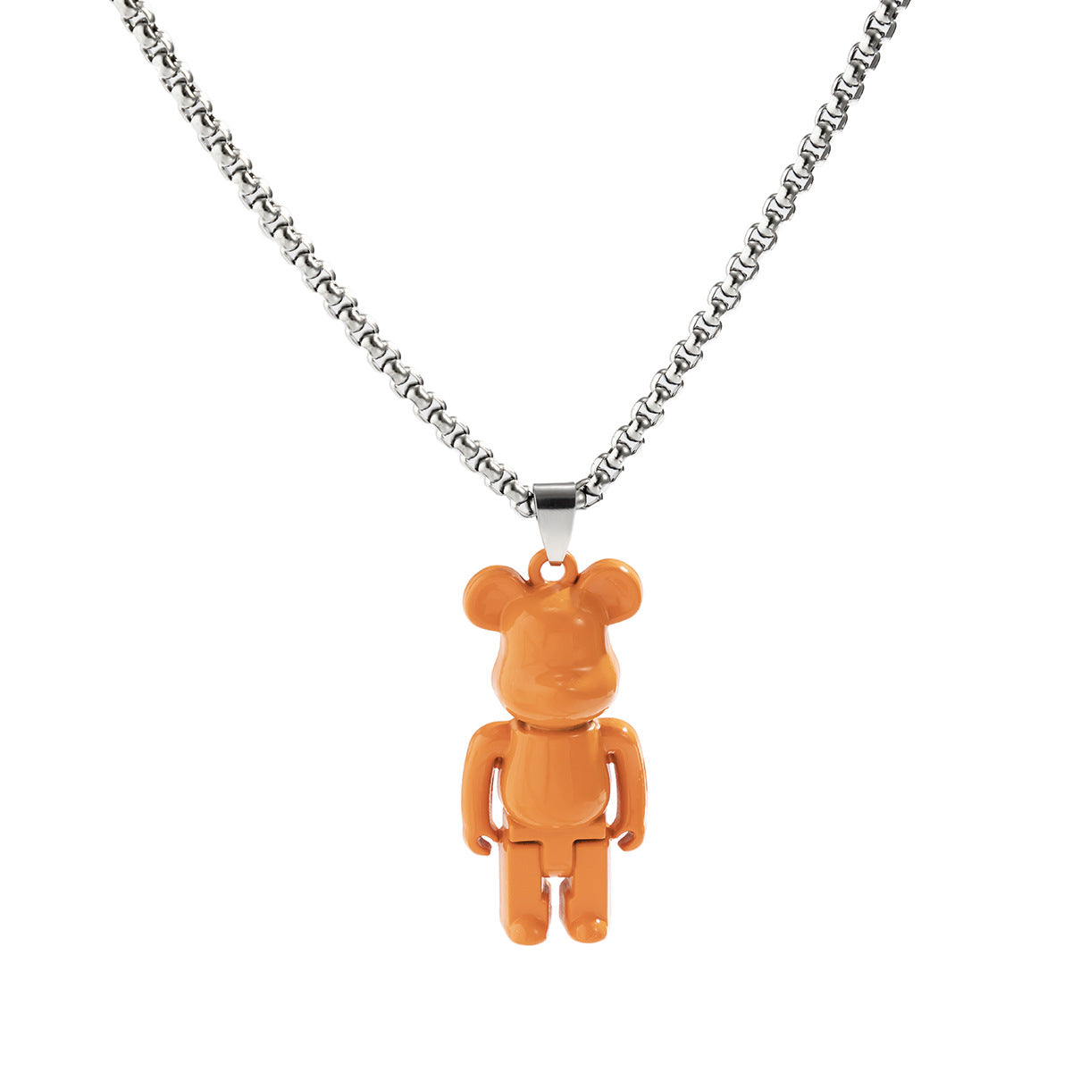 Creative Titanium Steel Bear Pendant Necklace - Hip-hop Style Sweater Chain