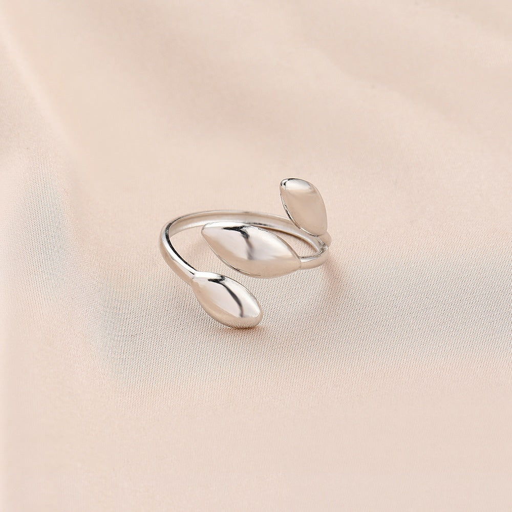 Simple Leaf Heart Stainless Steel Enamel Adjustable Ring
