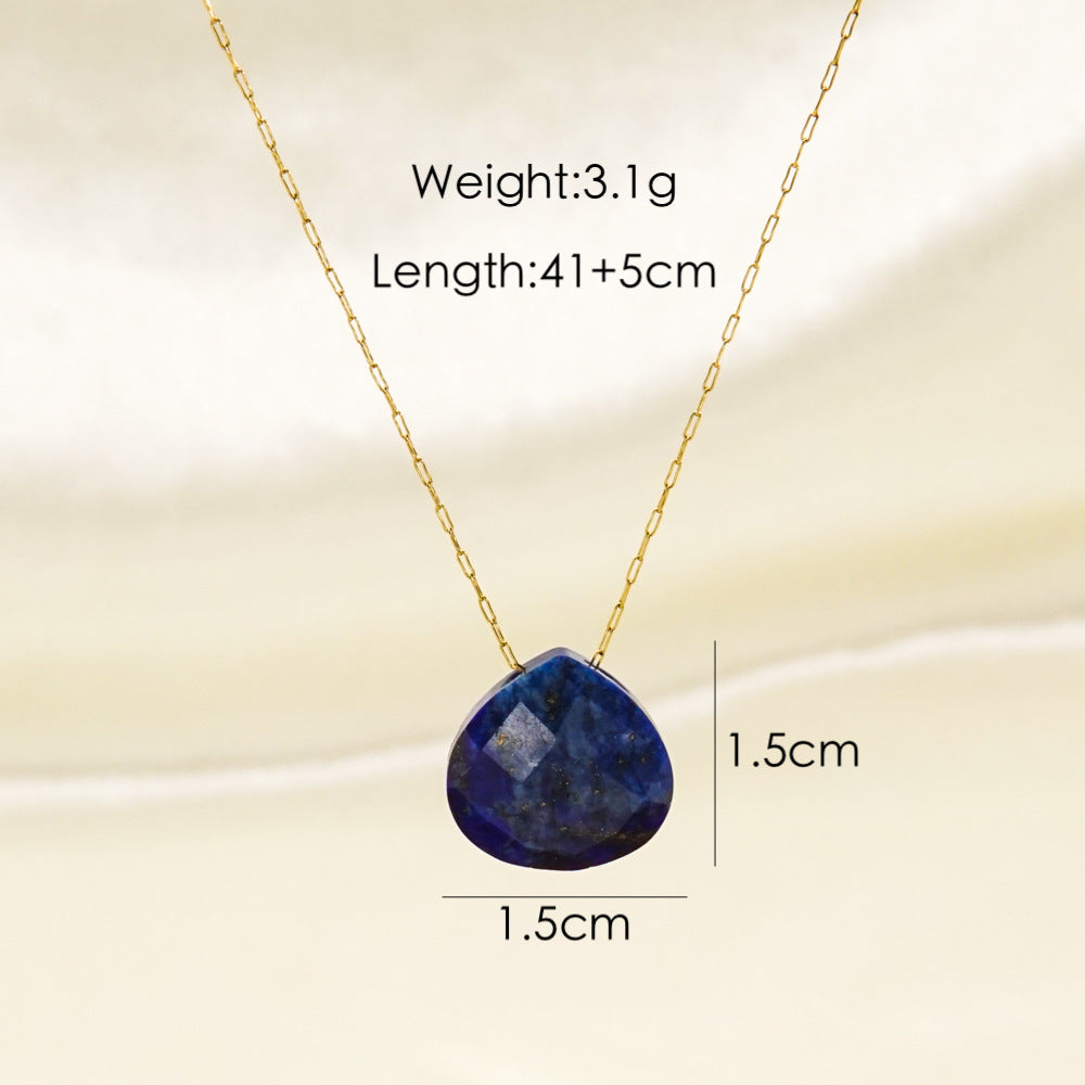 Classic Water Droplet Natural Stone Stainless Steel Pendant Necklace