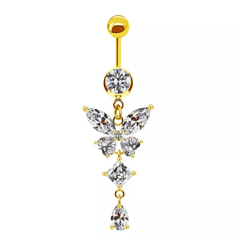 Simple Style Butterfly Zircon Belly Ring in Stainless Steel and Copper Plating