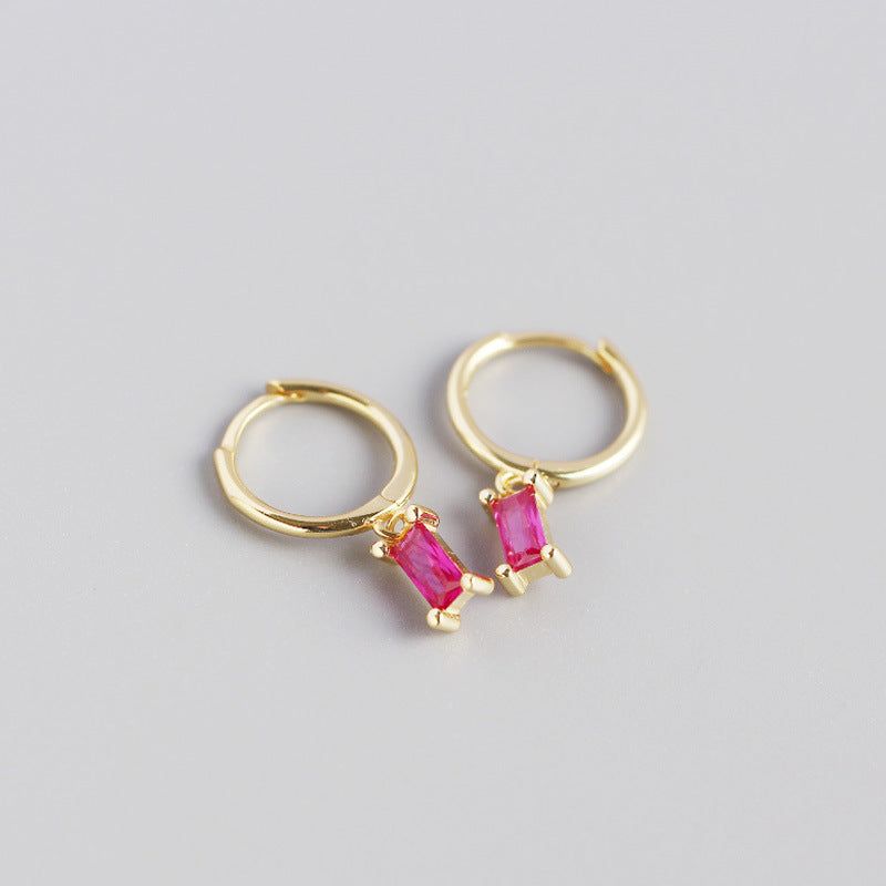 S925 Sterling Silver Minimalist Geometric Rectangular Zircon Earrings