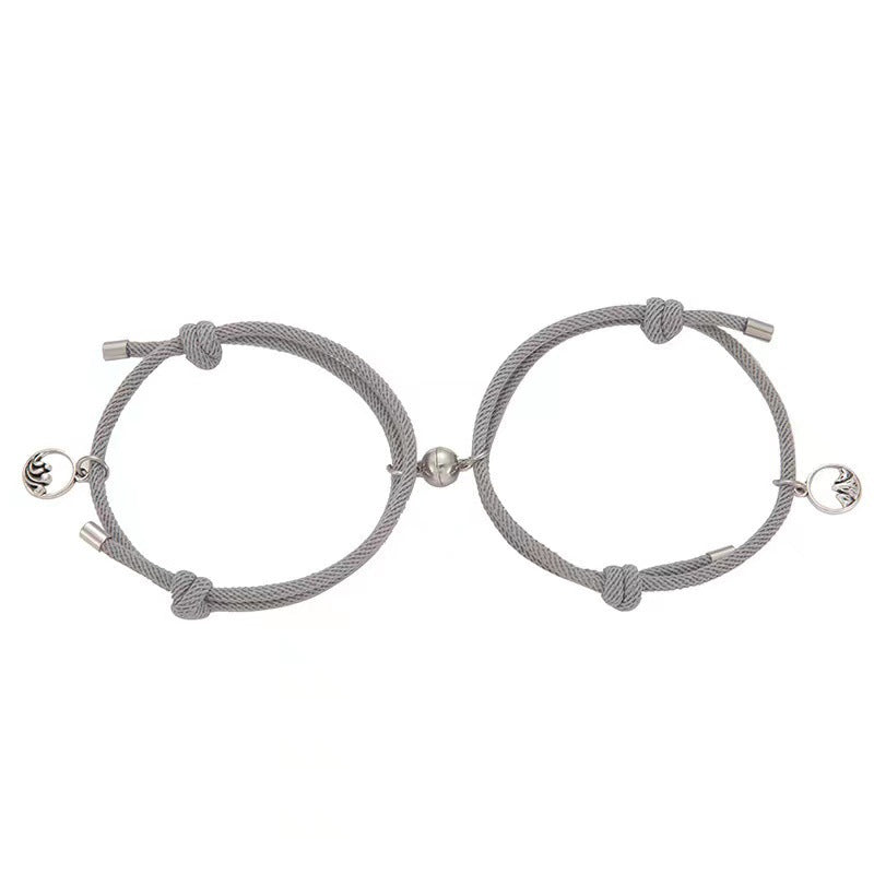 Simple Alloy Magnetic Couple Bracelets Set