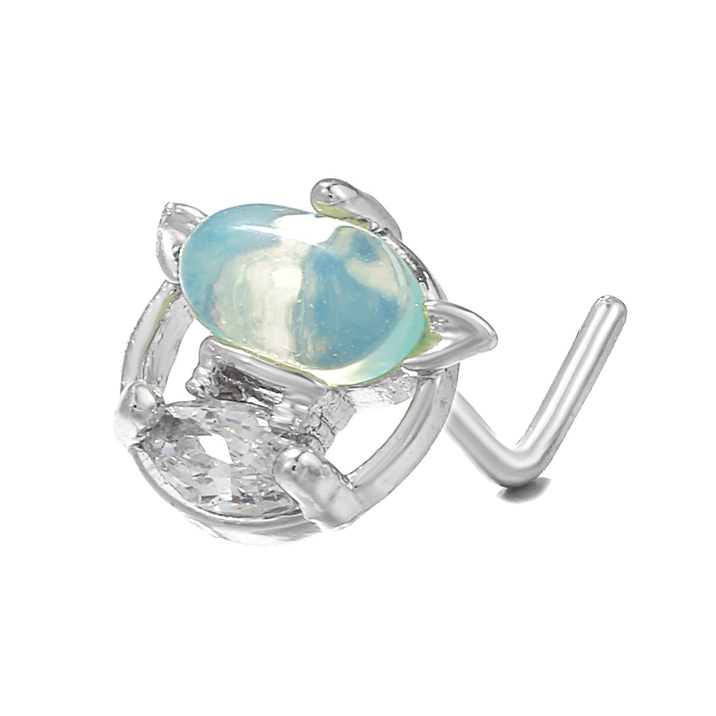 Fashion Animal Palm Brass Inlay Zircon Nose Studs with 20g Stainless Steel L Bar Piercing Jewelry