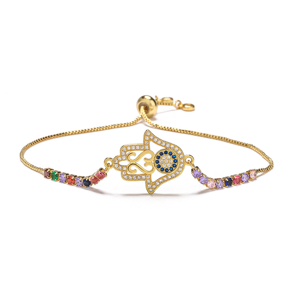 Hand of Fatima Gold Plated Zircon Geometric Bracelet for Women