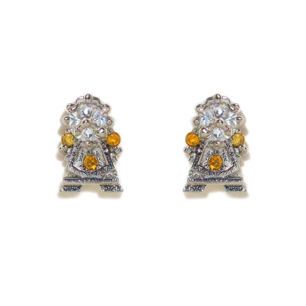 1 Set Artistic Geometric Candle and Cartoon Cup 18K Rose Gold Plated Zircon Inlay Ear Studs