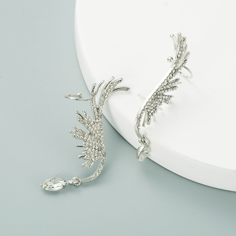 Golden Angel Wing Rhinestone Clip-On Earrings