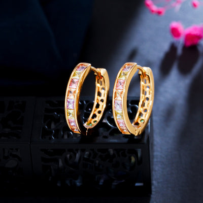 IG Style Elegant Zircon Inlay Circle Earrings - Colorful Geometric Hoops