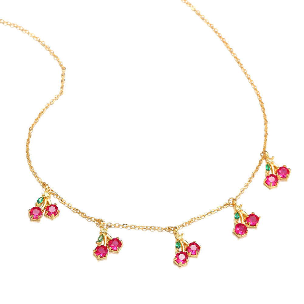 Colorful Zircon Cherry Peach Tropical Fruit Clavicle Chain Necklace