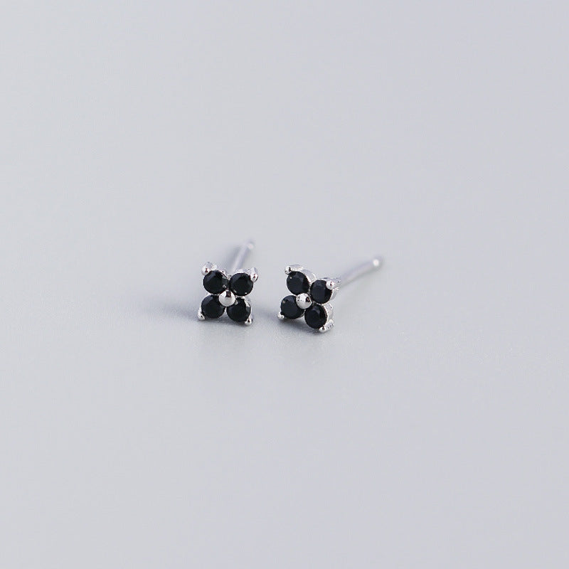 S925 Sterling Silver Colorful Four-Leaf Flower Stud Earrings for Women