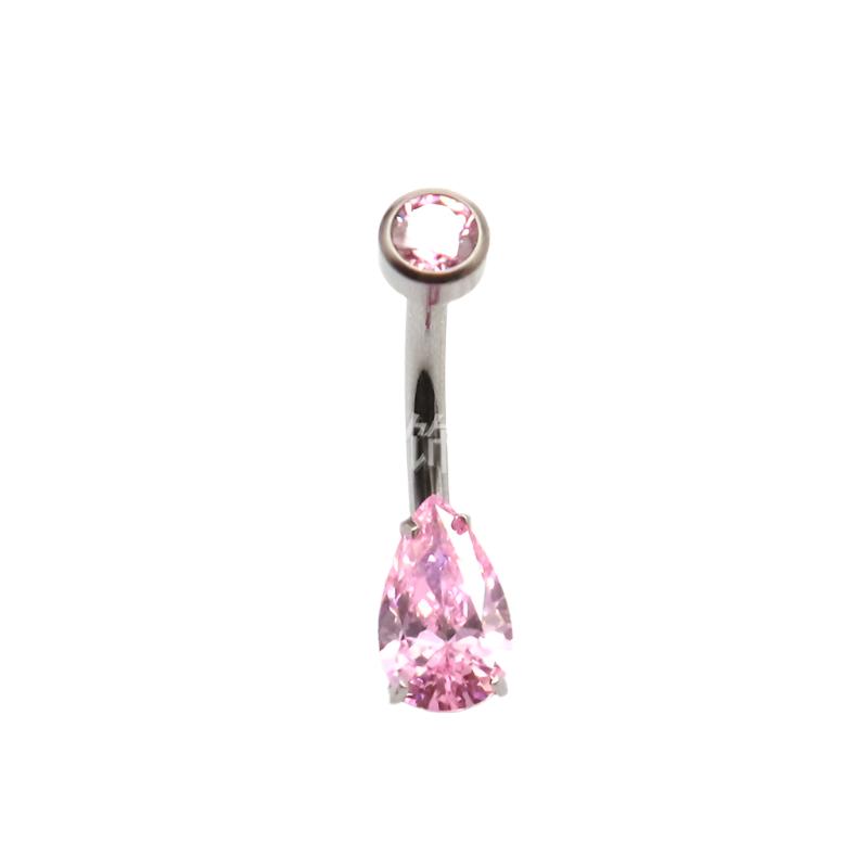 Solid Color Pure Titanium Zircon Inlay Teardrop Belly Ring
