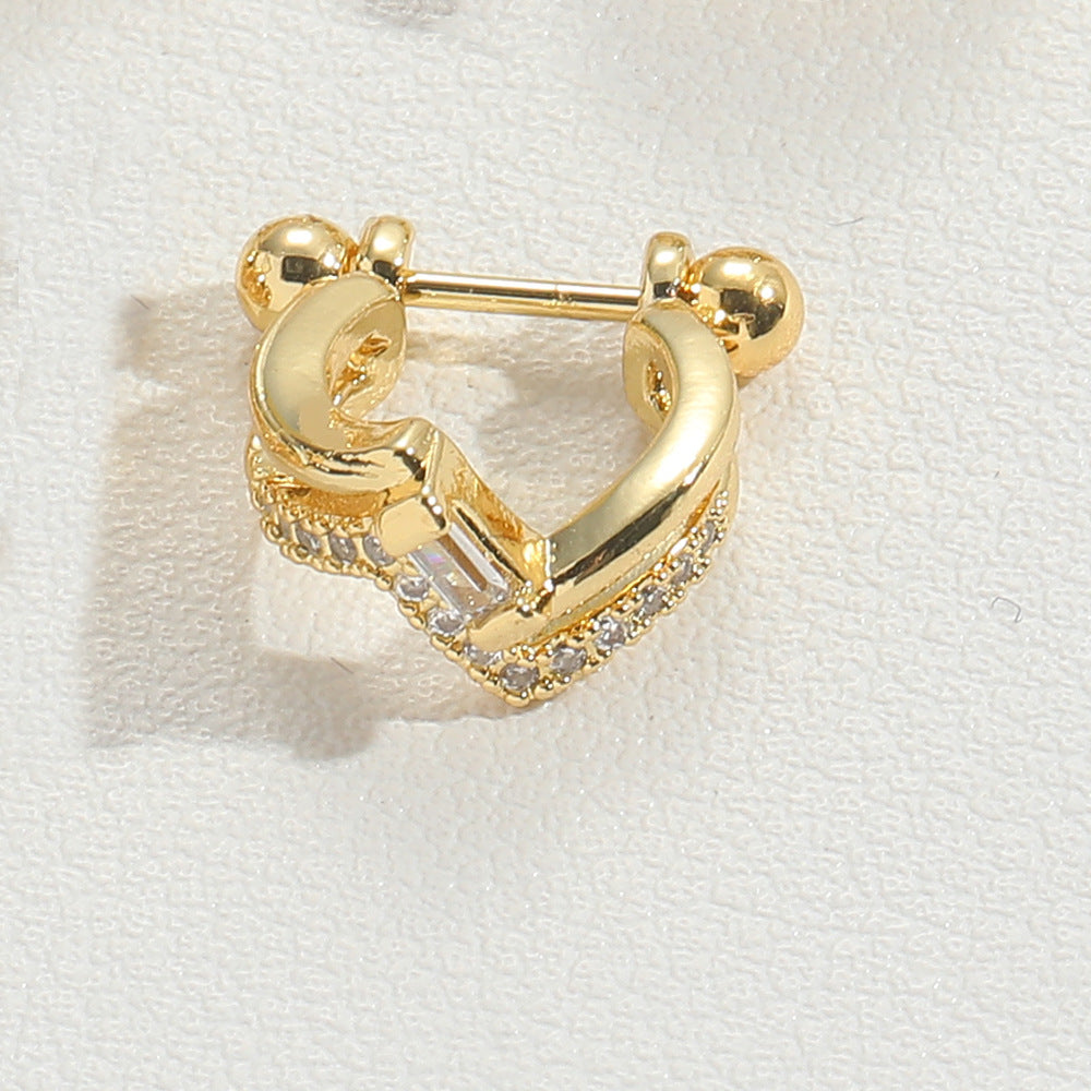 Vintage U-Shape Zircon Inlay 14K Gold Plated Nose Ring