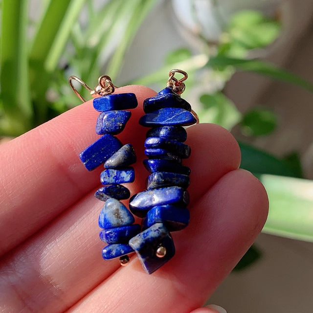Retro Irregular Natural Crystal Stone Drop Earrings
