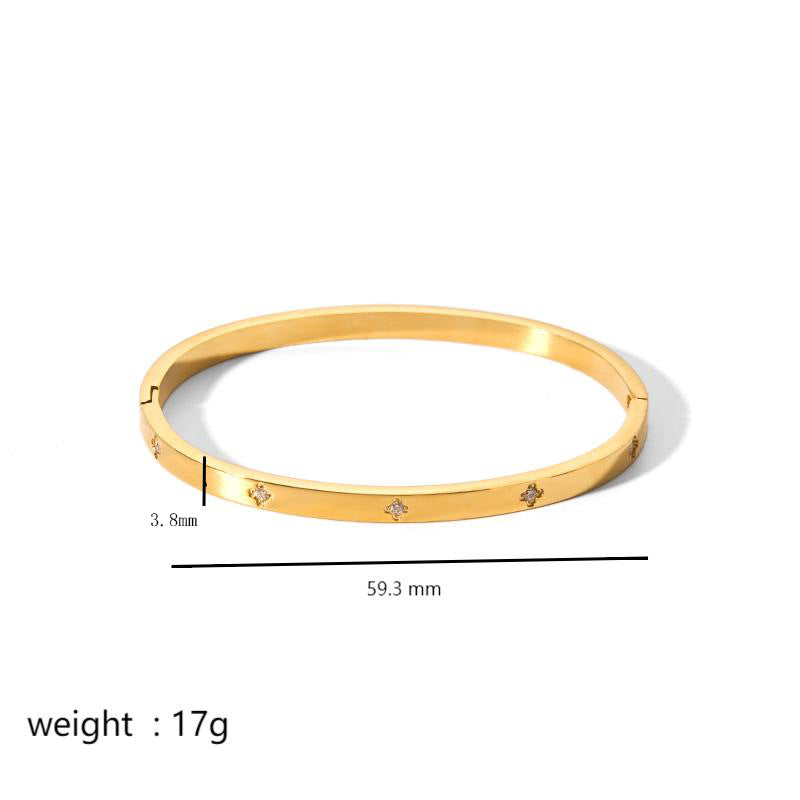 18K Gold Plated Stainless Steel Zircon Star Bangle Bracelet