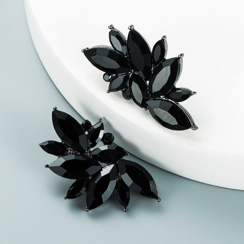 Geometric Flower Rhinestone Stud Earrings Vintage Style