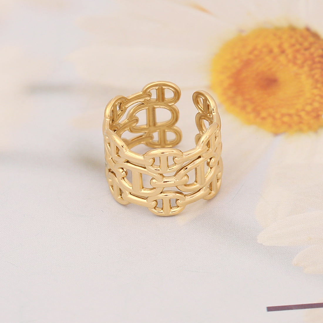 Geometric Snake Design Stainless Steel Open Ring for Women