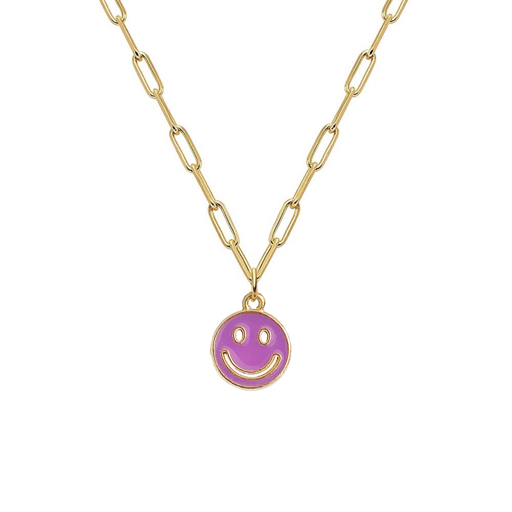 Dripping Smiley Face Alloy Pendant Necklace - Fashion Double-Sided Design