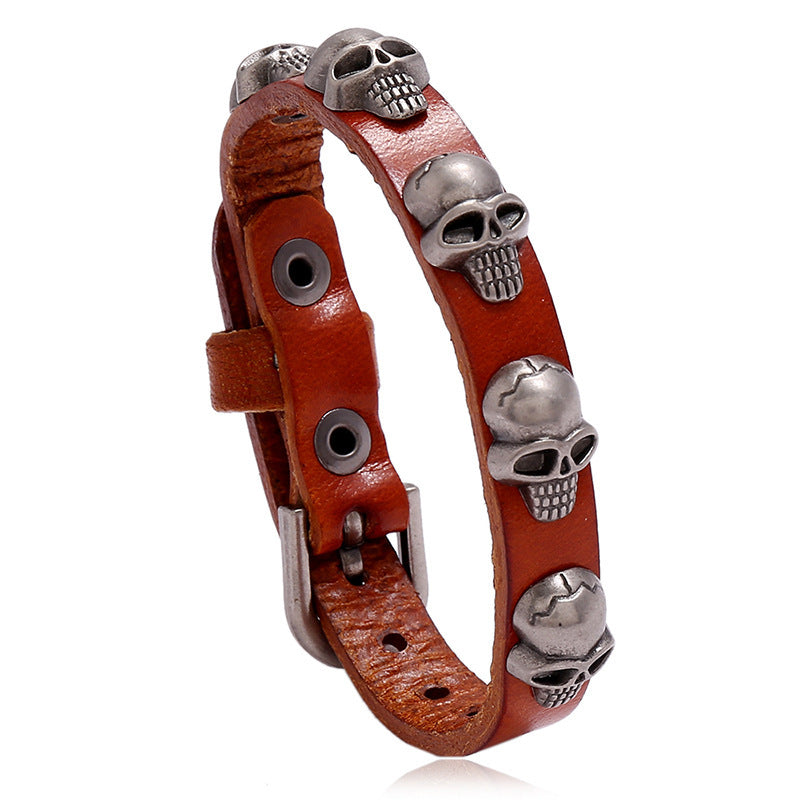 Punk Style Skull Leather Bracelet for Men and Women