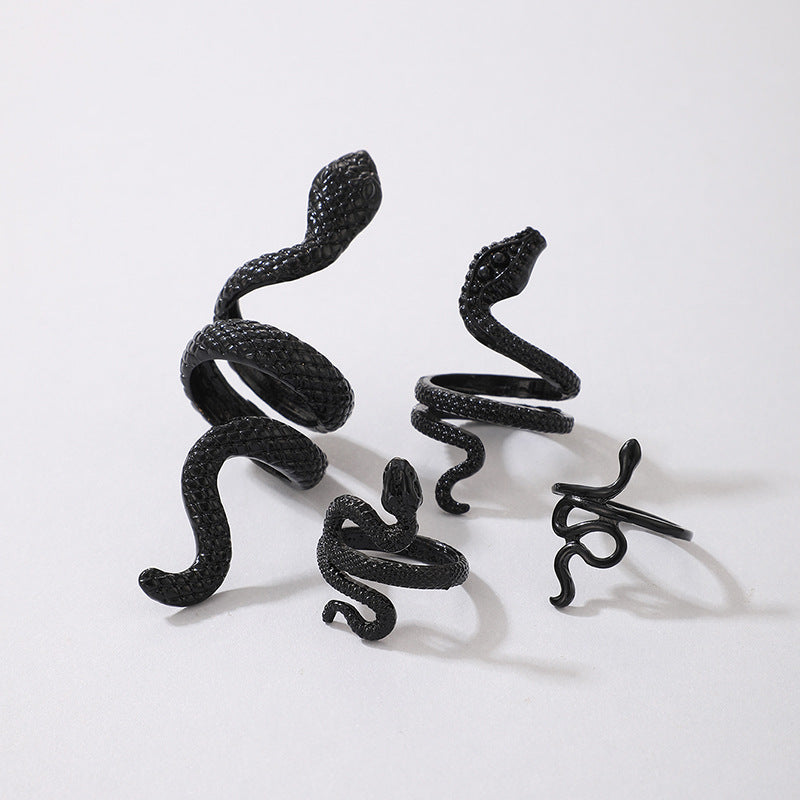 Retro Snake-Shaped 4-Piece Ring Set for Men - Punk Style Animal Design