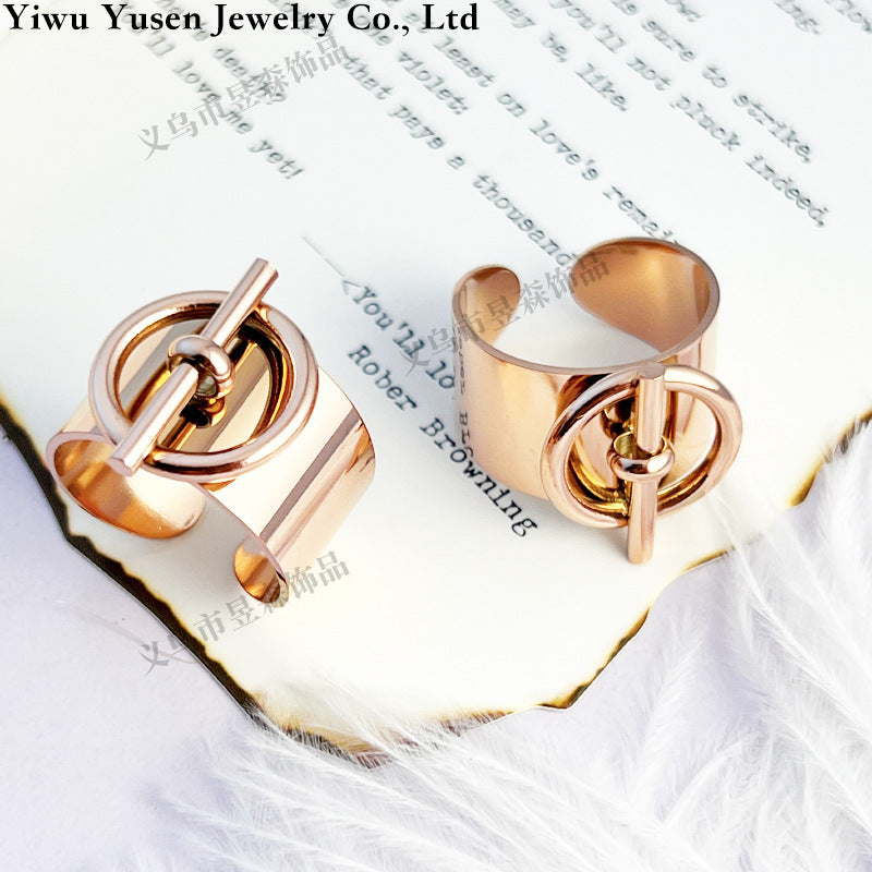 14K Gold Plated Geometric Titanium Steel Open Ring for Women