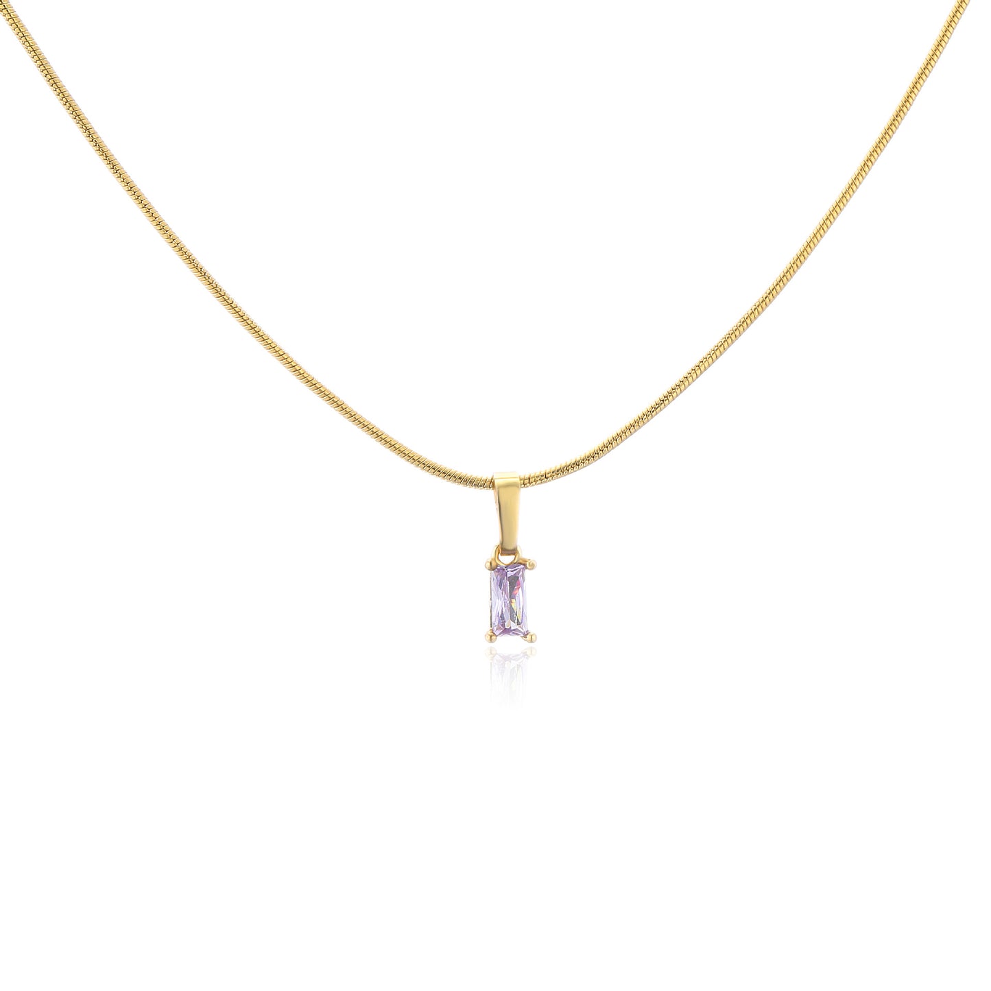 Stainless Steel Colorful Rectangle Zircon Snake Chain Layered Necklace 18k Gold Plated