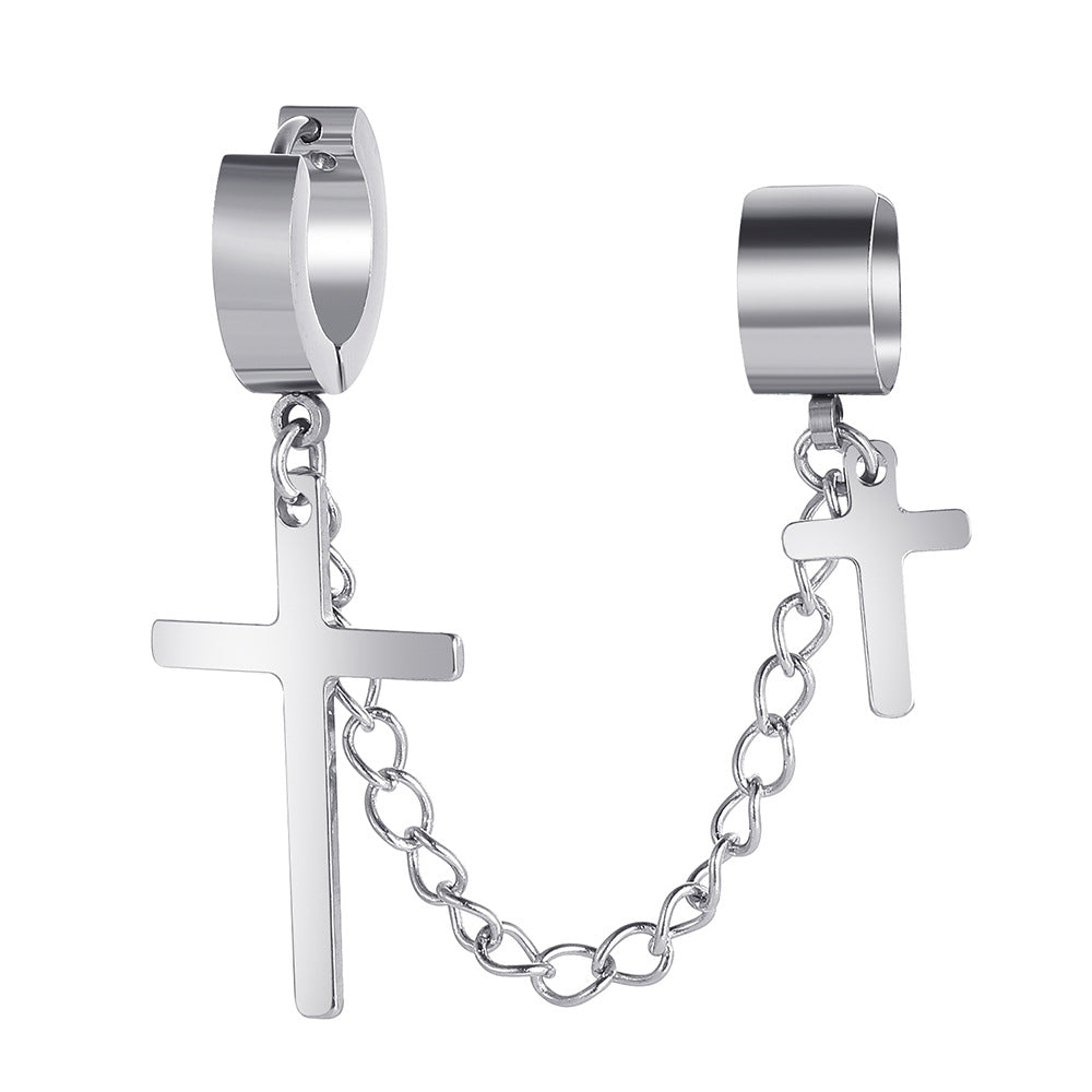 Fashion Stainless Steel C-Shaped Cross Chain Stud Earrings