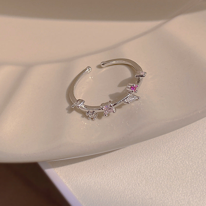 Heart Shape Flower Zircon Crystal Open Ring