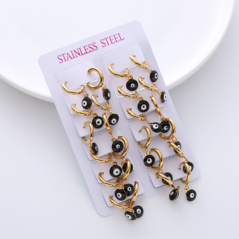 Simple Style Evil Eye Gold Plated Stainless Steel Earrings Set