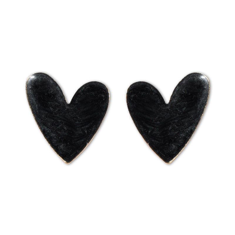 Gold-Plated Quicksand Texture Heart Drop Glazed Earrings for Women