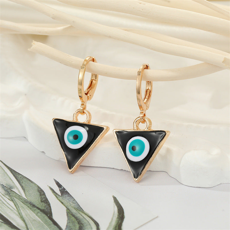 Retro Ethnic Triangle Heart Evil Eye Earrings