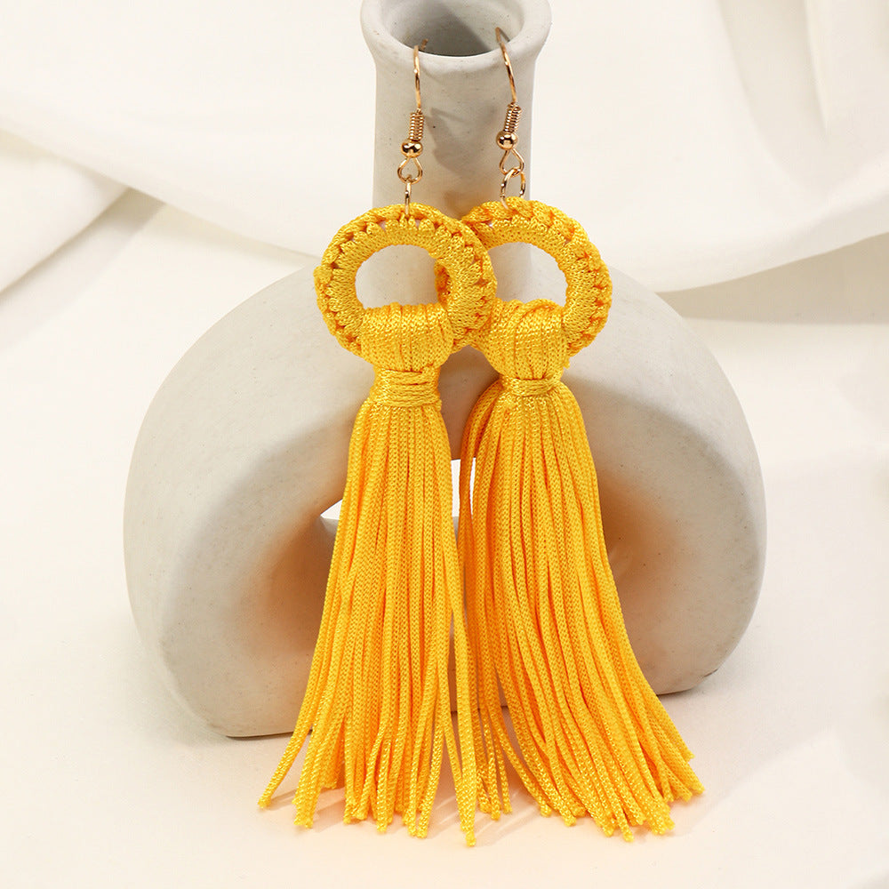 Bohemian Multicolor Tassel Long Earrings - Ethnic Vacation Style Jewelry