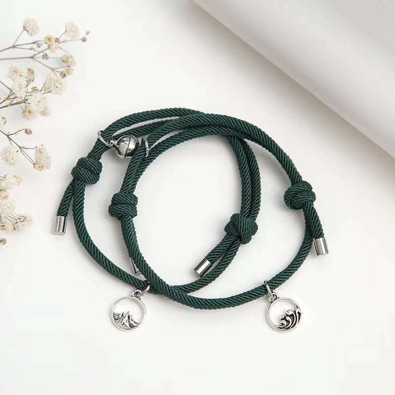 Simple Alloy Magnetic Couple Bracelets Set