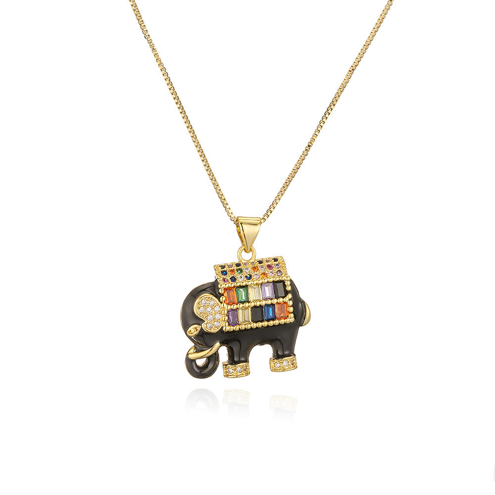 Fashion Elephant Gold Plated Multicolor Zircon Pendant Necklace