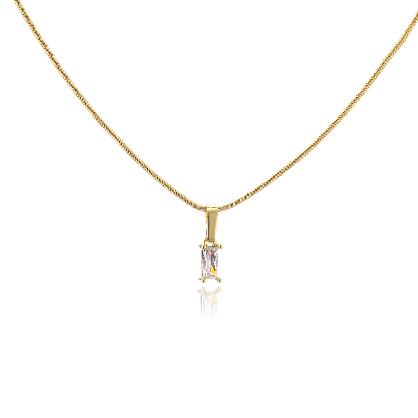 Stainless Steel Colorful Rectangle Zircon Snake Chain Layered Necklace 18k Gold Plated