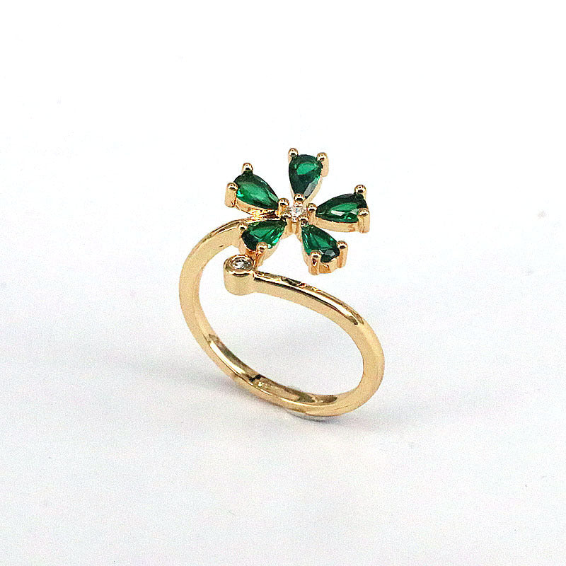Simple Flower Zircon Adjustable Gold Plated Copper Ring