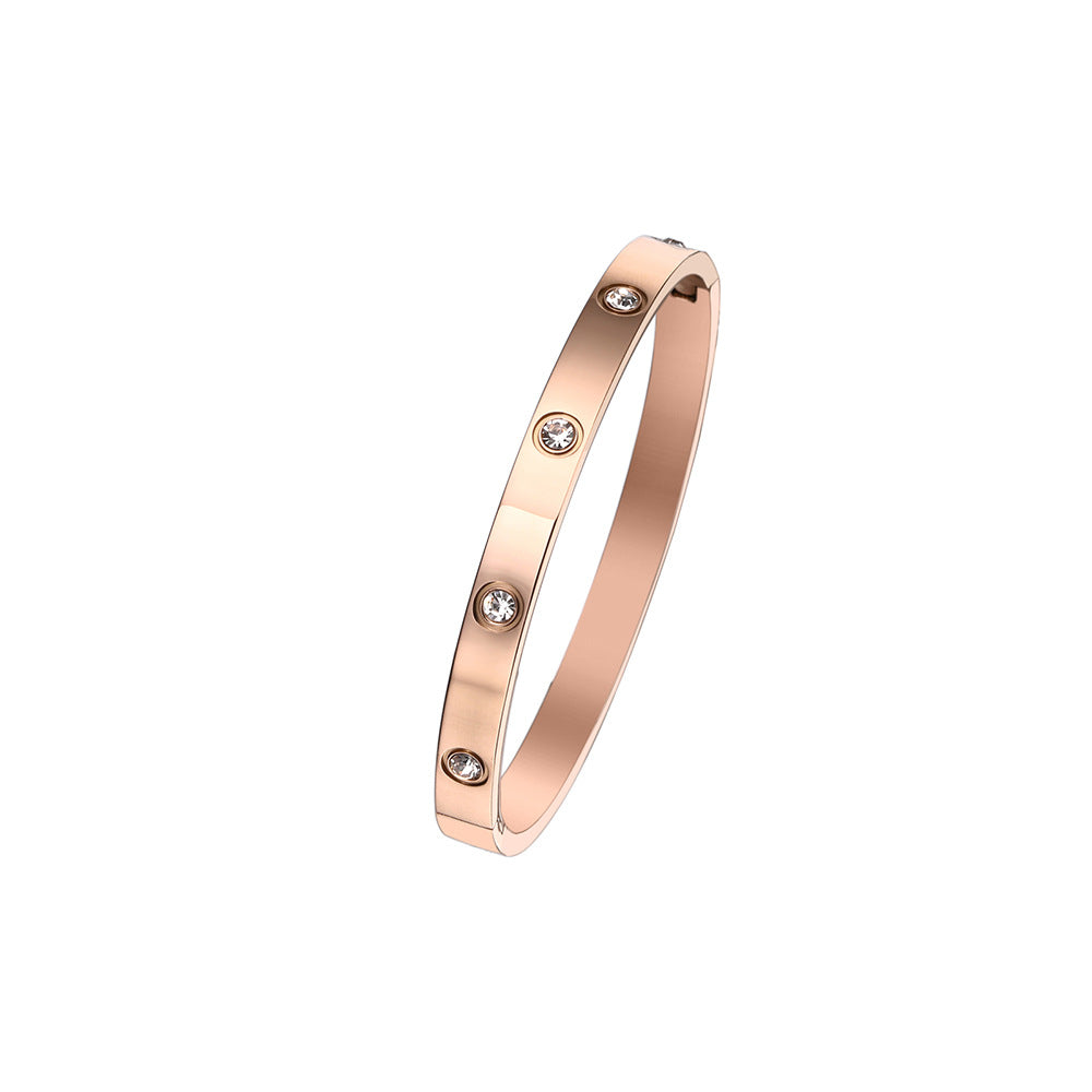 Simple Heart Shape Diamond Gold-Plated Titanium Steel Bangle Bracelet