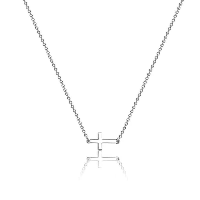 Geometric Stainless Steel and S925 Silver Cross Pendant Necklace