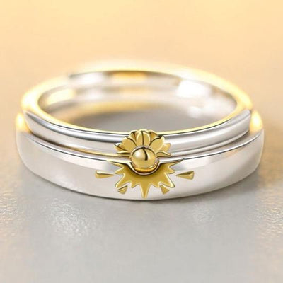 Sunflower Adjustable Copper Plated Couple Rings - Unique Design for Valentine's Day