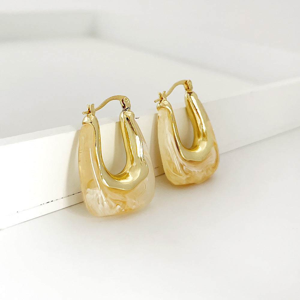Geometric U-Shape Colorful Jelly Hoop Earrings - Minimalist Design