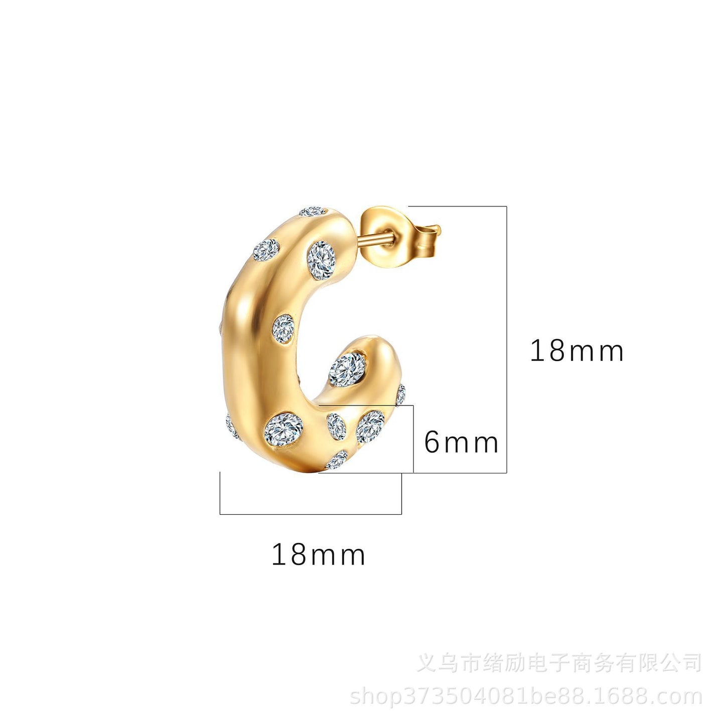 C-Shaped Gold-Plated Titanium Steel Zircon Pearl Hoop Earrings