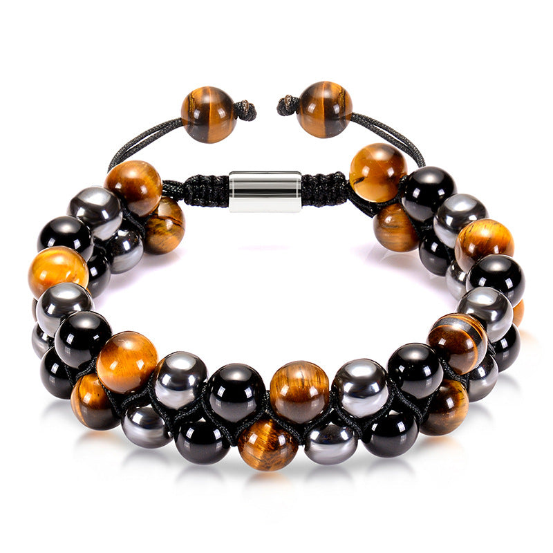Fashion Natural Agate and Tiger Eye Beaded Adjustable Unisex Bracelet