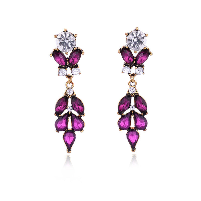Retro Crystal Inlay Leaf Drop Earrings for Women