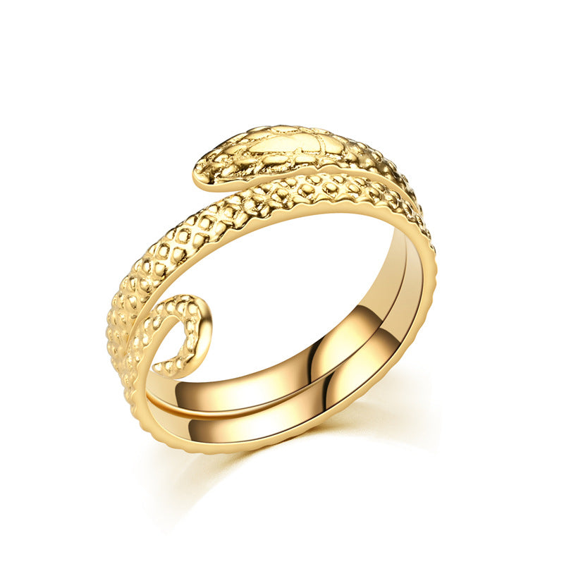 Fashion Vintage Heart Snake Titanium Steel Open Ring for Couples