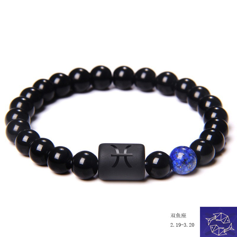 Simple Constellation Obsidian Beaded Unisex Bracelet with Elastic Cord