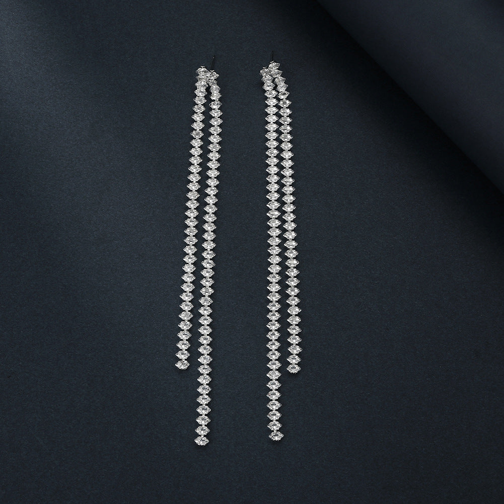 Simple Solid Color Zircon Rhinestone Bridal Jewelry Set - Necklace, Earrings, and Bracelet
