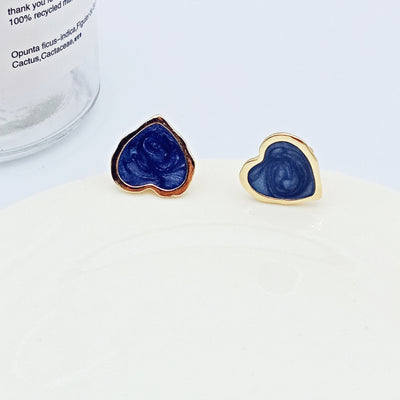 Fashion Heart Shape Alloy Enamel Ear Clips with S925 Silver Needle Blue Heart Stud Earrings